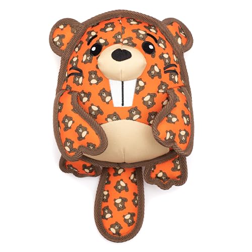 The Worthy Dog Beaver Tough Plush Dog Toy – Durable Chomp-Resistant Dog Toy with Multiple Squeakers, Reinforced Mesh Lining & Strong Stitching - Orange, Small - color: Beaver - Orange, size: Small