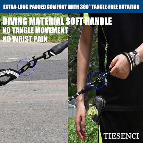 Double Dog Leash - Hands Free Dog Leash Crossbody & Waist for Dog Walking - Tangle-Free Bungee & Padded Handles for Medium & Large Dogs, Black