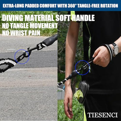 Double Dog Leash - Hands Free Dog Leash Crossbody & Waist for Dog Walking - Tangle-Free Bungee & Padded Handles for Medium & Large Dogs, Black