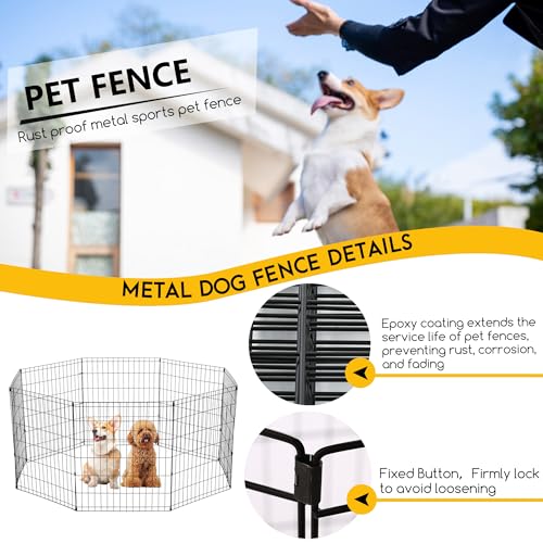 FDW 30 Inch Dog Pen 8 Panel Dog Playpen Indoor Outdoor Metal Puppy Pet Fence Portable Folding Animal Exercise Fence,Black