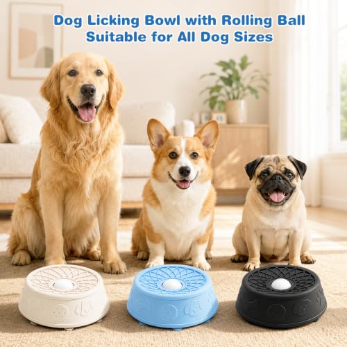 Dog Lick Bowl with Rolling Ball, Slow Feeder Dog Bowls for Food-Grade Silicone Anti-Slip, Bone Broth and Yogurt Puzzle Feeder for Large Medium Puppy Pet & Cats Helps Protect the Stomach - color: Blue