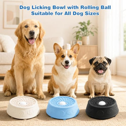 Dog Lick Bowl with Rolling Ball, Slow Feeder Dog Bowls for Food-Grade Silicone Anti-Slip, Bone Broth and Yogurt Puzzle Feeder for Large Medium Puppy Pet & Cats Helps Protect the Stomach - color: Blue