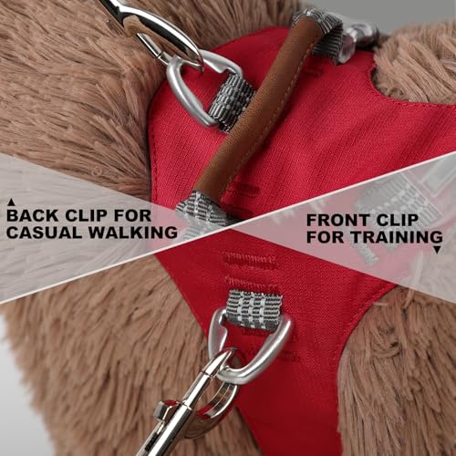 No Pull Dog Harness – Adjustable Reflective Nylon Vest for Small Medium Large Dogs, Escape Proof Training Harness with Leather Control Handle, Lightweight Aluminum Hardware (Red, L) - color: Red, size: L