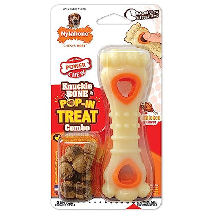 Nylabone Power Chew Knuckle Bone Pop-In Treat Toy for Dogs, Interactive Treat Dispensing Dog Chew Toys to Keep Them Busy, Slow Feeder, Long Lasting Chicken Flavor, Medium Dogs - Up to 35 lbs - size: Medium