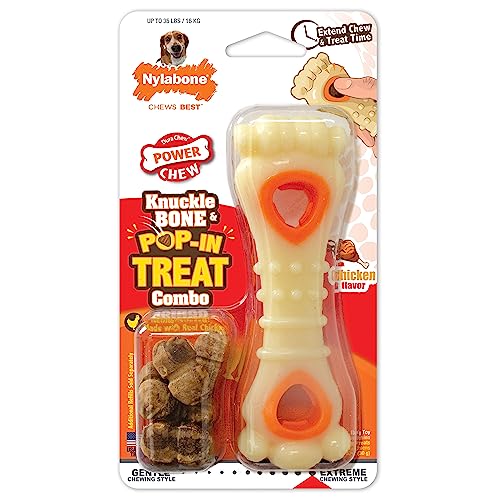 Nylabone Power Chew Knuckle Bone Pop-In Treat Toy for Dogs, Interactive Treat Dispensing Dog Chew Toys to Keep Them Busy, Slow Feeder, Long Lasting Chicken Flavor, Medium Dogs - Up to 35 lbs - size: Medium