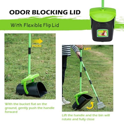 MXF Pooper Scooper Swivel Bin & Rake Kit with 100 Waste Bags, 36.6" Long Handle Dog Poop Scooper with Bag Attachment for Large Medium Small Dogs, Poop Scooper for Lawn Yard Dog Kennel