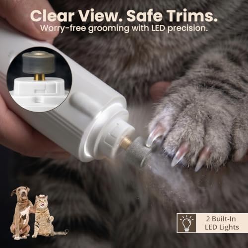 2-in-1 Dog & Cat Nail Clippers with Light, USB Rechargeable Pet Nail Trimmer, Safety Guard to Prevent Overcutting, Sharp Blade for Thick Nails, Quiet Grooming Tool for Large Small Pets - color: white