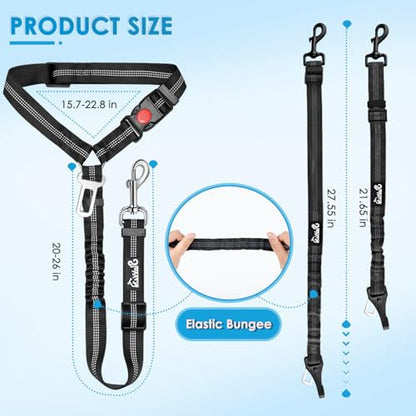 Lukovee Dog Seatbelt Leash for Cars, 2 Pack Pet Safety Car Seat Belt with Adjustable Buckle & Reflective Bungee, Connect Dog Harness in Vehicle Car Dogs Restraint Travel Daily Use (Black) - color: B-Black