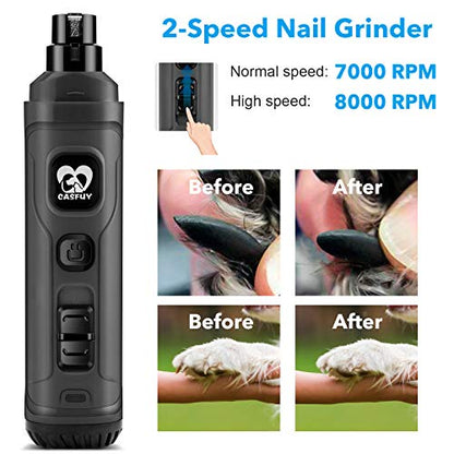 Casfuy Dog Nail Grinder with 2 LED Light - New Version 2-Speed Powerful Electric Pet Nail Trimmer Professional Quiet Painless Paws Grooming & Smoothing for Small Medium Large Dogs and Cats (Grey) - color: C-Grey
