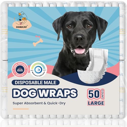 Dog Diapers Male Large 50 Ct, Super Absorbent Male Dog Wraps with Wetness Indicator, Soft Pearl Weave Non-Woven Fabric, Fit for Golden Retriever, Labrador, Husky - size: Large: 50 Ct