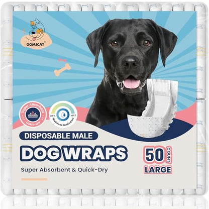 Dog Diapers Male Large 50 Ct, Super Absorbent Male Dog Wraps with Wetness Indicator, Soft Pearl Weave Non-Woven Fabric, Fit for Golden Retriever, Labrador, Husky - size: Large: 50 Ct