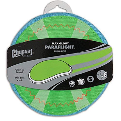 Chuckit! Max Glow Paraflight Flying Disc Dog Toy, Small (6.75"), Green And White - color: Green/Max Glow, size: Small