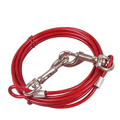 Stainless Steel Pet Dog Tie Out Cable - Double Head Dog Leash Camping Outdoor Tie-Out Cable for Medium Large Pet Dogs (3m/10Ft, Red) - color: Red, size: 3m/10Ft