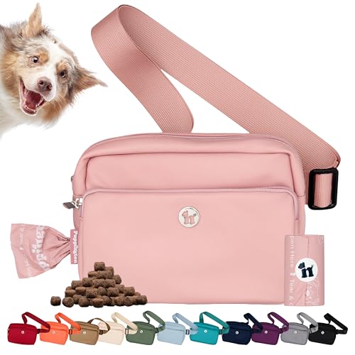 Puppington 3-in-1 Crossbody Dog Walking Bag & Treat Pouch with Matching Planet Safe Poop Bags & Built-In Dispenser - Zippered Pockets (Blush Pink) - color: Blush Pink
