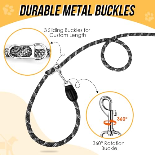 Lukovee Hands Free Dog Leash, 10FT Adjustable Training Lead 1/2 Inch Nylon Heavy Duty Lead No Pull for Large Medium Dogs, Tangle Free Reflective Waist-Leash for Walking Running, Black&Gray - color: Black&Gray