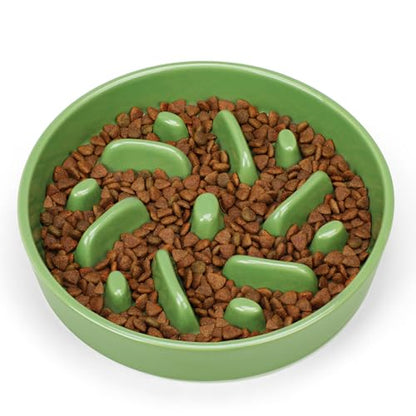 Ceramic Slow Feeder Dog Bowl, 2 Cups Dog Food Bowls for Small, Medium, and Large Breed, Anti-Slip Puzzle Food Dish to Slow Down Eating (Green, 2 Cups) - color: Maze - Green