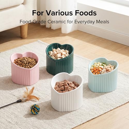 White Ceramic Raised Cat Bowls, Tilted Elevated Food or Water Bowls, Stress Free, Backflow Prevention, Dishwasher and Microwave Safe, Lead & Cadmium Free - color: White