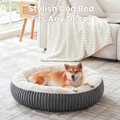 33 inches Donut Dog Bed for Medium Large Dogs,Calming Round Pet Bed with Removable Cover,Washable Milk Plush Faux Fur, Fits up to 50 lbs Pets(Charcoal,M Plus) - color: Charcoal, size: 33.0"L x 33.0"W x 8.0"Th