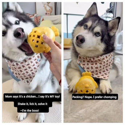 MewaJump Stuffed Dog Toy Treat Dispenser Dog Toy Puzzle Rubber Chew Toys Treat Food Dispensing Toys for Teeth Cleaning Ball Interactive Enrichment Toys for Puppy, Small, Medium, Large Breeds - color: yellow hen