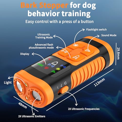 Dog Bark Control Devices - Ultrasonic Anti Barking Deterrent for All Dogs, Pets Gentle Trainer with LCD Screen, 35 ft Range Barkguard Stopper, Portable Humane Behavior Training Tools Indoor Outdoor