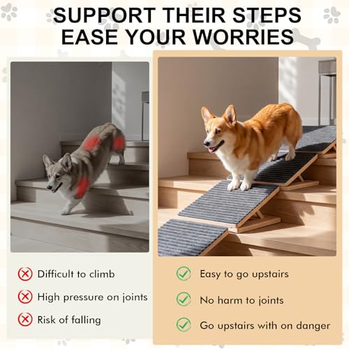 Dog Ramp for Stairs 2 Pack, Adjustable Stair ramp for Dogs,Foldable Indoor Dog Stair Ramp with Triangular Support & Non-Slip Pads, for Elderly or Injured Pets