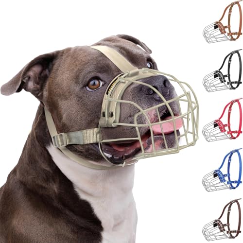 BRONZEDOG Pitbull Dog Muzzle Breathable Metal Basket for Large Dogs Amstaff Staffordshire Terrier Biting Chewing Barking (Nylon, Gray) - color: Nylon, Gray