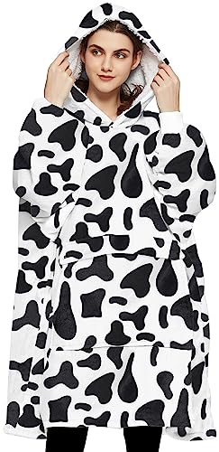 KFUBUO Wearable Blanket Hoodie for Adults Sherpa All Patterns Oversized Sweatshirt Blanket with Pockets Printing-dairycow - color: Printing-dairycow, size: Adult