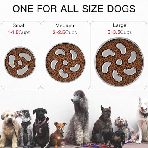 Slow Feeder Dog Bowl-2Cups for Medium Breeds, Double-Layer Stainless Steel, Heavy-Duty with Non-Slip Rubber Base, Puzzle Maze Bowl to Slow Down Eating [2Pack] - color: Spiral-2Pack, size: M 2~2.5Cups
