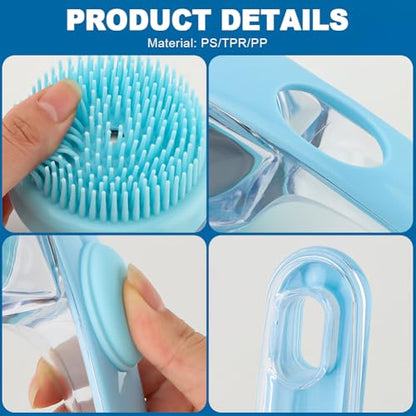 Pet Bath Brush, 2 in 1 Dog Bath Brush with Built-in Shampoo Dispenser, Pet Wash Brush with Double Head Toothbrush, Grooming Massage Brush for Dogs & Cats - color: Blue