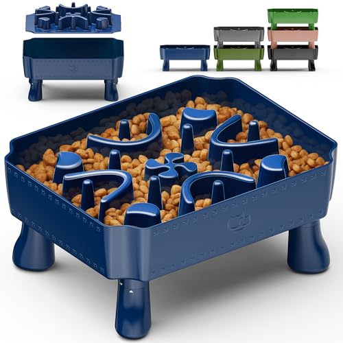 UPSKY Slow Feeder Dog Bowl, 2-in-1 Raised Dog Bowl with Anti-Choking Maze Puzzle, 2-6 Cups Pet Food for Small & Medium Breeds, Interactive Pet Feeder to Slow Eating, Reduce Boredom Blue