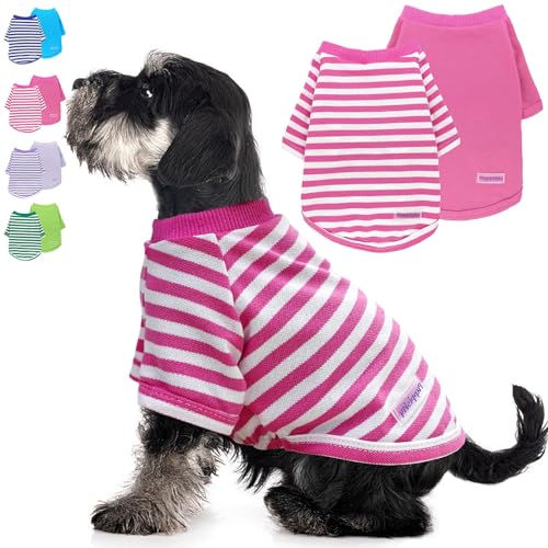 2 Pieces Stripe Dog Clothes for Small Dogs Summer Dog Shirt Cute Soft Puppy Clothes Bresthable Chihuahua Cat Clothes XS~XXL Pet Clothing (Pink, XX-Large) - color: pink, size: XX-Large