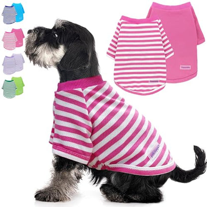 2 Pieces Stripe Dog Clothes for Small Dogs Summer Dog Shirt Cute Soft Puppy Clothes Bresthable Chihuahua Cat Clothes XS~XXL Pet Clothing (Pink, XX-Large) - color: pink, size: XX-Large