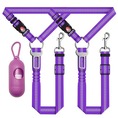 Seyezo 3-Piece Dog Car Harness Set - Retractable, Adjustable, Reflective Dog Seatbelt for Vehicle Headrests, Heavy Duty & High Elastic, Purple - color: 04-2PCS Purple