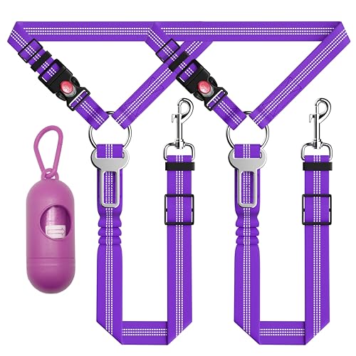 Seyezo 3-Piece Dog Car Harness Set - Retractable, Adjustable, Reflective Dog Seatbelt for Vehicle Headrests, Heavy Duty & High Elastic, Purple - color: 04-2PCS Purple