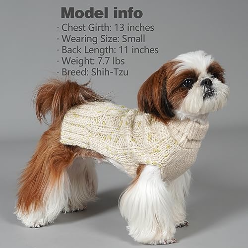 KYEESE Dog Sweater Pullover Winter Coat Turtleneck Knitwear with Golden Yarn for Small Dog, Beige, Medium - color: Beige, size: Medium