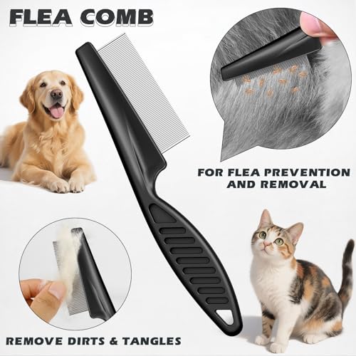 3PCS Pet Grooming Rake & Metal Comb & Flea Comb for Cats and Dogs, Double-Sided Dematting Tool, Extra-Wide Deshedding Dog Brush for Long Hair to Effectively Remove Tangles, Knots and Mats (Black) - color: B-Black