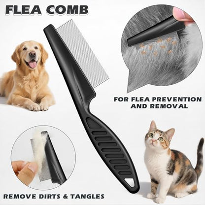 3PCS Pet Grooming Rake & Metal Comb & Flea Comb for Cats and Dogs, Double-Sided Dematting Tool, Extra-Wide Deshedding Dog Brush for Long Hair to Effectively Remove Tangles, Knots and Mats (Black) - color: B-Black