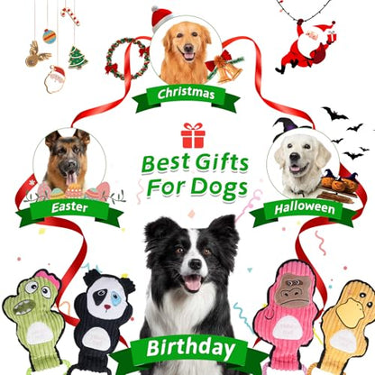 2-Pack Crinkle and Squeaky Dog Toys & Tough Tug of War Set - No Stuffing Chew-Resistant Plush Toys to Keep Them Busy, Best Birthday Gift for Small/Medium/Large Breeds (Dino & Gorilla) - color: Dino & Gorilla