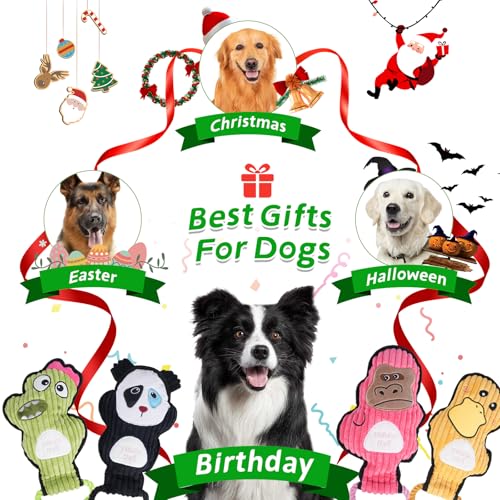 2-Pack Crinkle and Squeaky Dog Toys & Tough Tug of War Set - No Stuffing Chew-Resistant Plush Toys to Keep Them Busy, Best Birthday Gift for Small/Medium/Large Breeds (Panda & Dino) - color: Panda & Dion