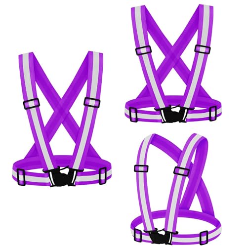 Reflective Vest Running Gear,High Visibility Adjustable Safety Vest for Outdoor Motorcycle,Dog Walking,Night Running,Hiking - color: Purple X3