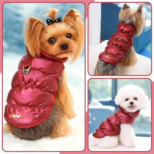 ABRRLO Winter Warm Dog Jacket for Small Medium Dogs Cat Cold Weather Coats with Harness Paded Dogs Fleece Vest Waterproof Windproof Dog Snow Jacket Pet Puppy Clothes (Wine red,XS) - color: Wine red, size: X-Small