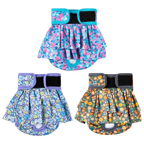 wegreeco Dog Diapers Female (3 Pack), Highly Absorbent Puppy Doggie Dog Diapers for Female Dogs Period, Washable Doggy in Heat, Small Medium Large Size (Floral, Small) - color: Small Floral, size: Small (Pack of 3)