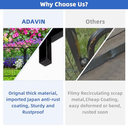 ADAVIN Metal Garden Fence with Gate, 36 in(H) 10 Panels Heavy Duty Iron Animal Barrier Fence, Indoor or Outdoor Dog Playpen, Portable Fencing, No Dig Garden Border Fencing for Yard. Total 22.1 FT(L) - size: 10panels-36in(H)×22.1ft(L)