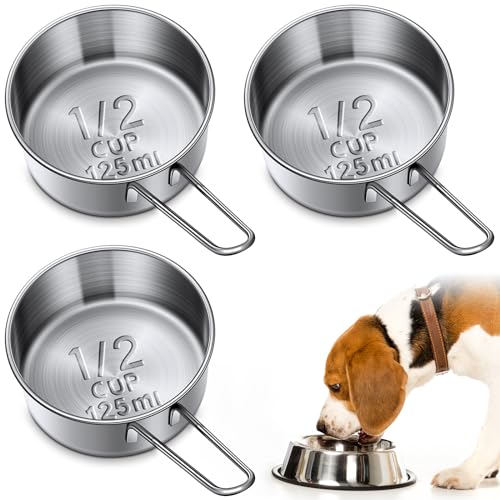 Qinyoung 3 Pack 1/2 Measuring Cups 1/2 Dog Cat Food Stainless Steel Scoop Cup with Handle Portion Control for Wet and Dry Ingredients for Dog Cat Bird