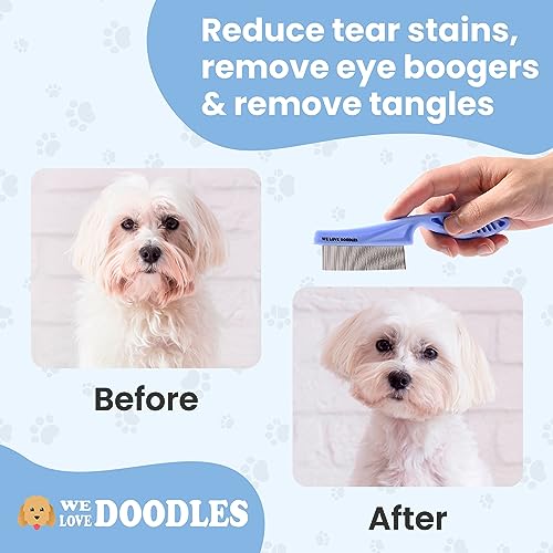 We Love Doodles Dog Ear Cleaner Finger Wipes & Dog Face Comb - Dog Ear Cleaner, Presoaked Dog Ear Wipes, Dog Ear Cleaning Solution, Flea Comb for Dogs, Fine Tooth Tear Stain Remover, Grooming Comb