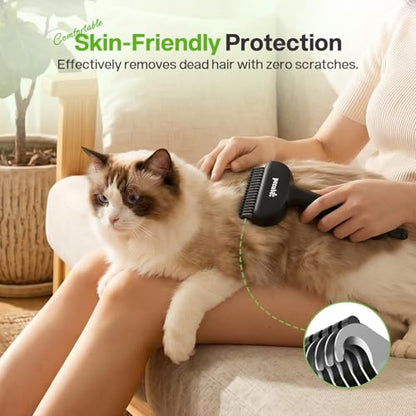 Pecute Self-Cleaning Undercoat Rake for Dogs Cats with Thick Double Coats | 1-click clean, 304SS, 18 rounded teeth, For seasonal heavy shedding & matting, Gentle on pets, Ideal for long/dense coats - color: Black