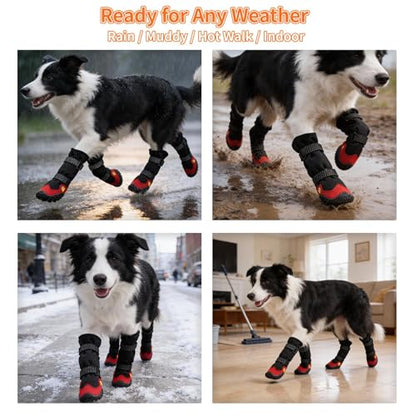 Dog Boots for Snow & Hiking, Waterproof High Top Protectors with Adjustable Reflective Straps, Anti-Slip Paw Protection Shoes for Mud and Hot Pavement-Ideal for Small to Large Dogs(Black, 4) - size: 4 (Width 2.17 inch) for 40-58 lbs