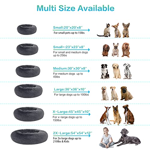 SAVFOX 30 inches Calming Donut Dog Bed - 3X Durable Plush Faux Fur, Machine Washable & Non-Slip, Fits up to 45 lbs, Dark Grey - color: Dark Grey, size: Medium | 30"x30"