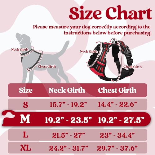 rabbitgoo Dog Harness Medium Sized, No Pull Pet Harness with 3 Buckles, Adjustable Soft Padded Vest with Control Handle, Walking Reflective Pet Vest for Medium Dogs, Red, M - color: Red, size: Medium
