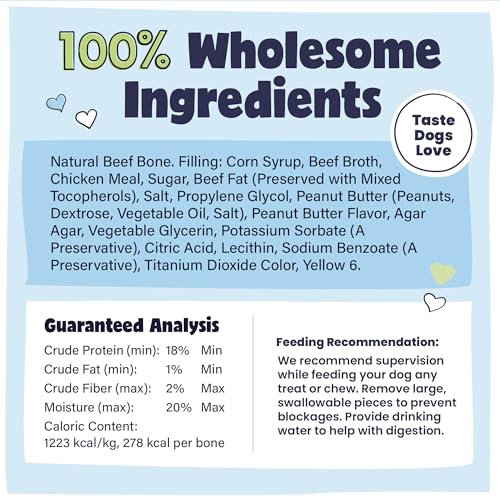 Pawstruck Large 5-6" Filled Dog Bones, Peanut Butter Flavor - Made in USA, Long Lasting Stuffed Femur for Aggressive Chewers, Dental Treat - Pack of 6, Packaging May Vary - size: 6 Pack